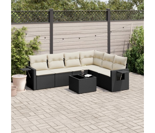Set de comedor de jardín 7 pzas y cojines ratán sintético negro
