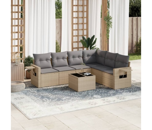 Set sofás de jardín 7 piezas y cojines ratán sintético beige