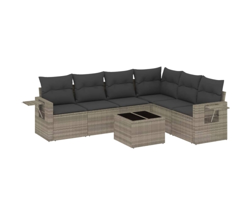 Set de sofás de jardín 7 pzas con cojines ratán PE gris claro