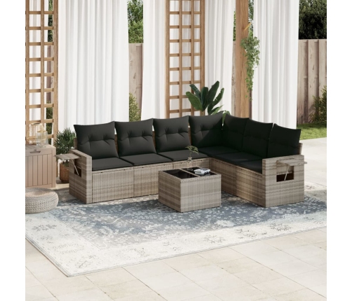 Set de sofás de jardín 7 pzas con cojines ratán PE gris claro