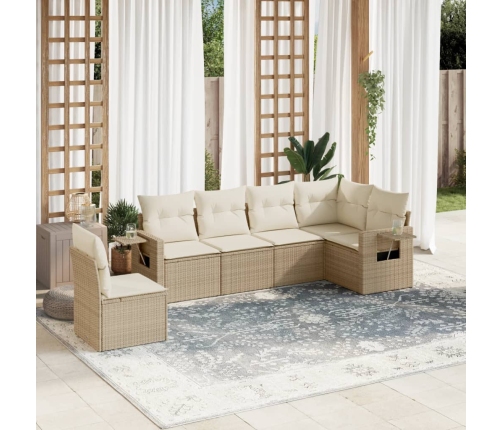 Juego de sofás jardín con cojines 6 pzas ratán sintético beige