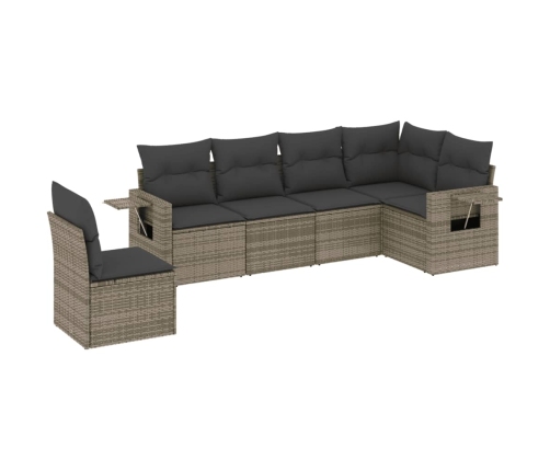 Set de muebles de jardín 6 pzas y cojines ratán sintético gris