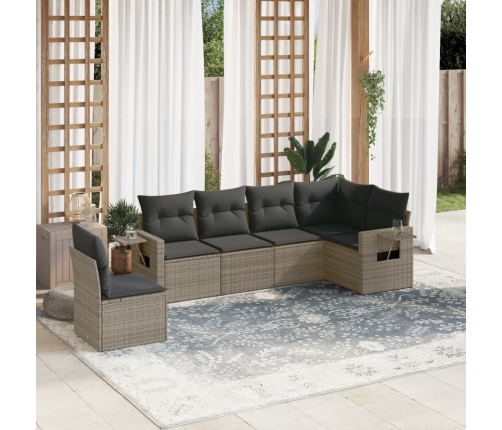 Set de muebles de jardín 6 pzas y cojines ratán sintético gris