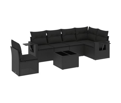 Set de comedor de jardín 7 pzas y cojines ratán sintético negro