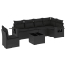 Set de comedor de jardín 7 pzas y cojines ratán sintético negro