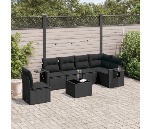 Set de comedor de jardín 7 pzas y cojines ratán sintético negro