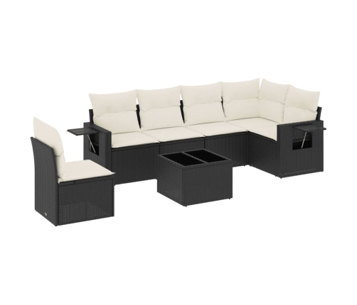 Set de comedor de jardín 7 pzas y cojines ratán sintético negro