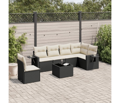 Set de comedor de jardín 7 pzas y cojines ratán sintético negro