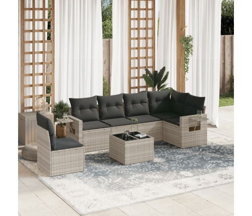 Set de sofás de jardín 7 pzas con cojines ratán PE gris claro
