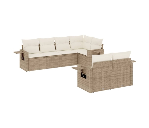 Set sofás de jardín 7 piezas y cojines ratán sintético beige