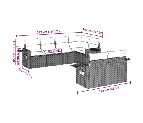 Set sofás de jardín 7 piezas y cojines ratán sintético beige