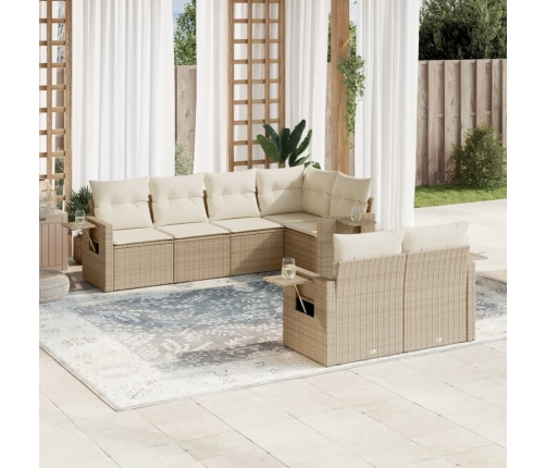 Set sofás de jardín 7 piezas y cojines ratán sintético beige