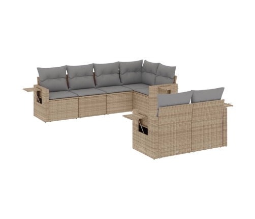 Set sofás de jardín 7 piezas y cojines ratán sintético beige