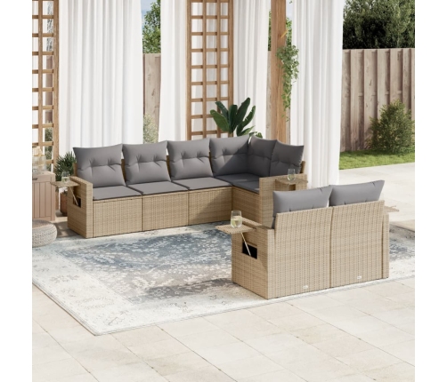 Set sofás de jardín 7 piezas y cojines ratán sintético beige