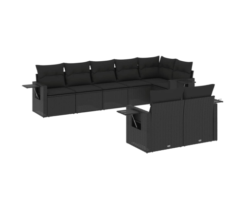 Set de sofás de jardín 8 piezas y cojines ratán sintético negro