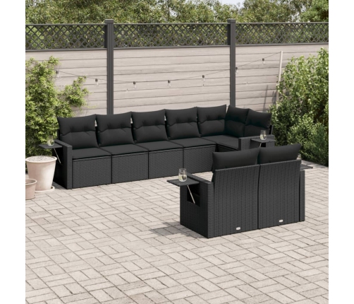 Set de sofás de jardín 8 piezas y cojines ratán sintético negro