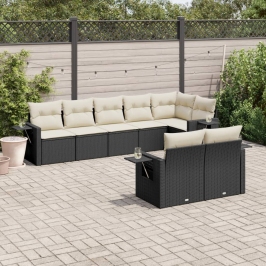 Set de sofás de jardín 8 piezas y cojines ratán sintético negro