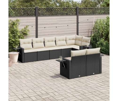 Set de sofás de jardín 8 piezas y cojines ratán sintético negro