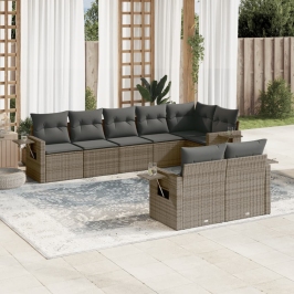 Set de sofás de jardín 8 pzas y cojines ratán sintético gris