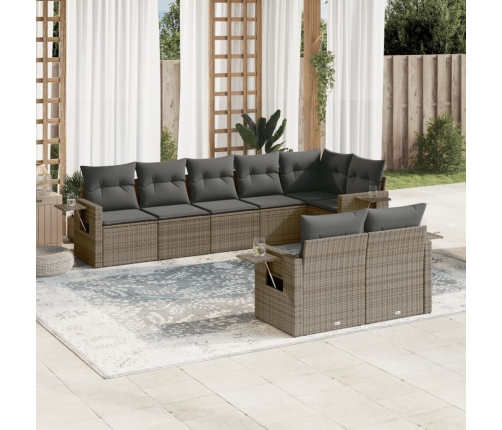 Set de sofás de jardín 8 pzas y cojines ratán sintético gris