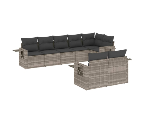 Set de sofás de jardín 8 pzas y cojines ratán sintético gris