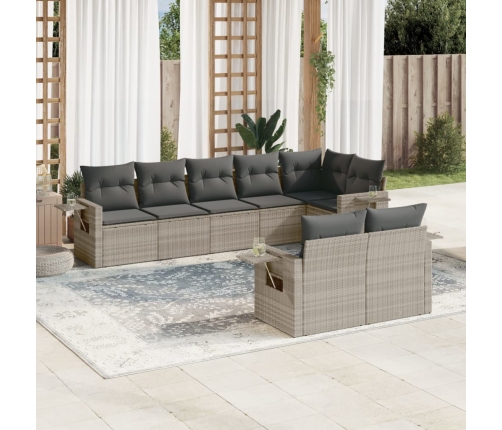 Set de sofás de jardín 8 pzas y cojines ratán sintético gris
