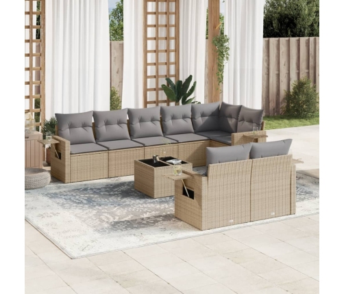 Set de sofás de jardín 9 pzas con cojines ratán sintético beige