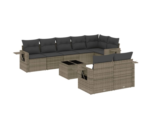 Set de muebles de jardín 9 pzas y cojines ratán sintético gris