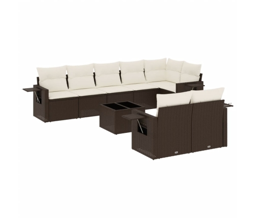 Set de sofás de jardín 9 pzas y cojines ratán sintético marrón