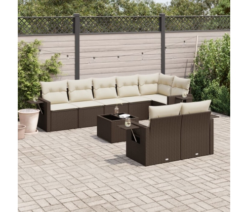Set de sofás de jardín 9 pzas y cojines ratán sintético marrón