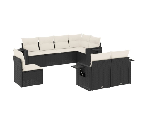Set de sofás de jardín 8 piezas y cojines ratán sintético negro