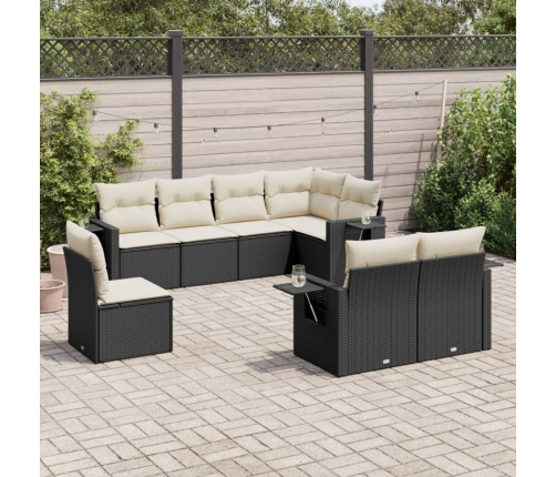 Set de sofás de jardín 8 piezas y cojines ratán sintético negro