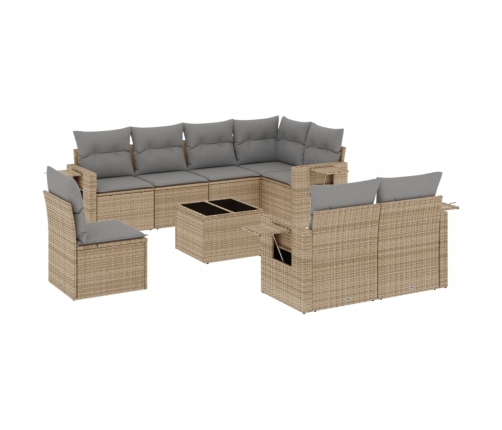 Set de sofás de jardín 9 pzas con cojines ratán sintético beige