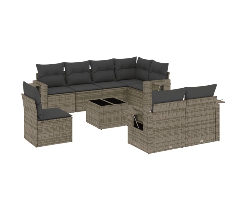 Set de muebles de jardín 9 pzas y cojines ratán sintético gris