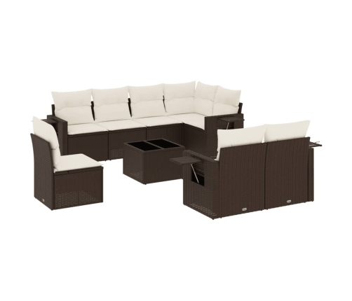 Set de sofás de jardín 9 pzas y cojines ratán sintético marrón