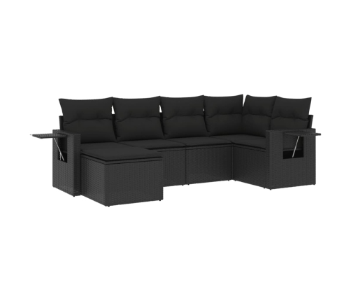 Set de sofás de jardín 6 piezas y cojines ratán sintético negro