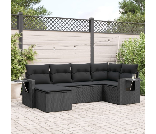 Set de sofás de jardín 6 piezas y cojines ratán sintético negro