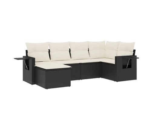 Set de sofás de jardín 6 piezas y cojines ratán sintético negro
