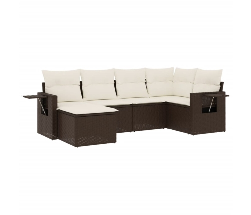 Set sofás de jardín 6 piezas y cojines ratán sintético marrón