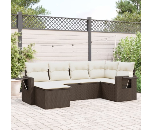Set sofás de jardín 6 piezas y cojines ratán sintético marrón