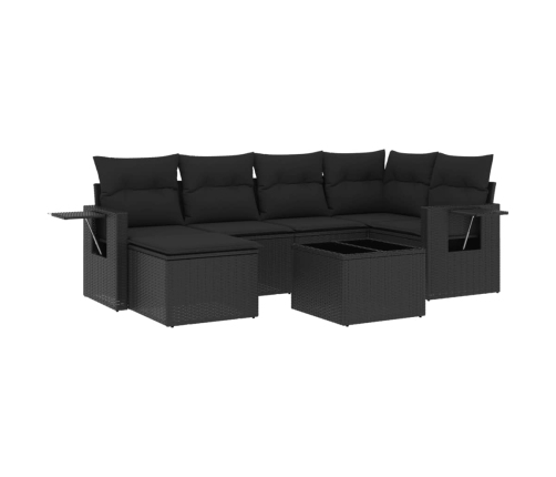 Set de comedor de jardín 7 pzas y cojines ratán sintético negro