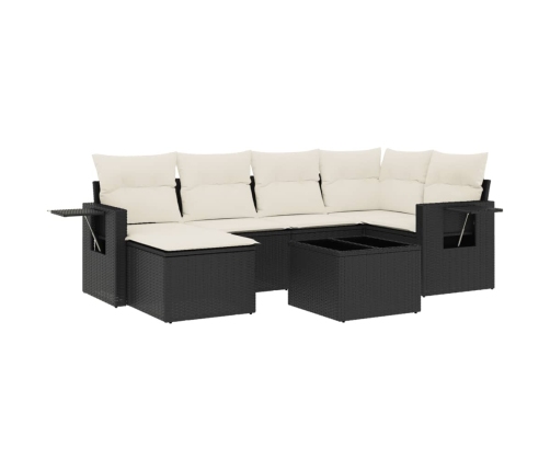 Set de comedor de jardín 7 pzas y cojines ratán sintético negro