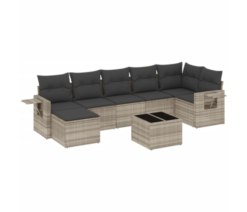 Set de sofás de jardín 8 pzas y cojines ratán sintético gris