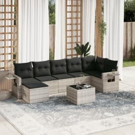 Set de sofás de jardín 8 pzas y cojines ratán sintético gris