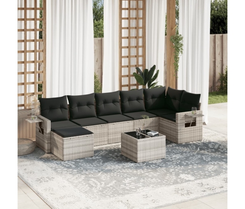 Set de sofás de jardín 8 pzas y cojines ratán sintético gris
