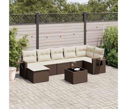 Set sofás de jardín 8 piezas y cojines ratán sintético marrón