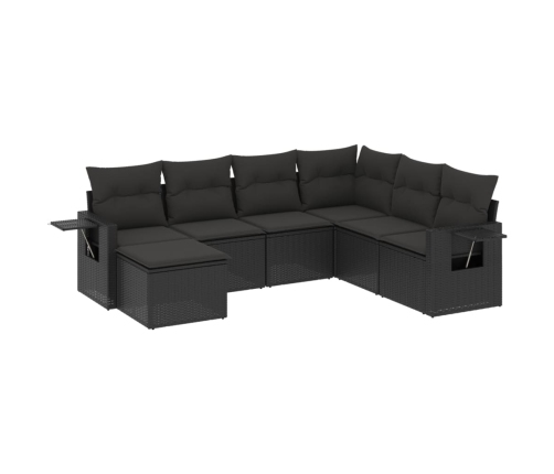 Set de comedor de jardín 7 pzas y cojines ratán sintético negro