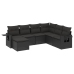 Set de comedor de jardín 7 pzas y cojines ratán sintético negro