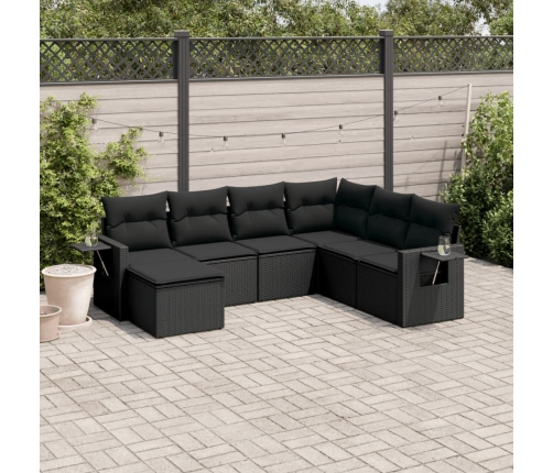 Set de comedor de jardín 7 pzas y cojines ratán sintético negro