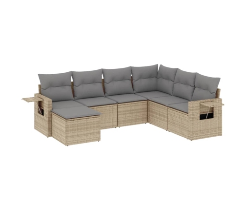Set sofás de jardín 7 piezas y cojines ratán sintético beige